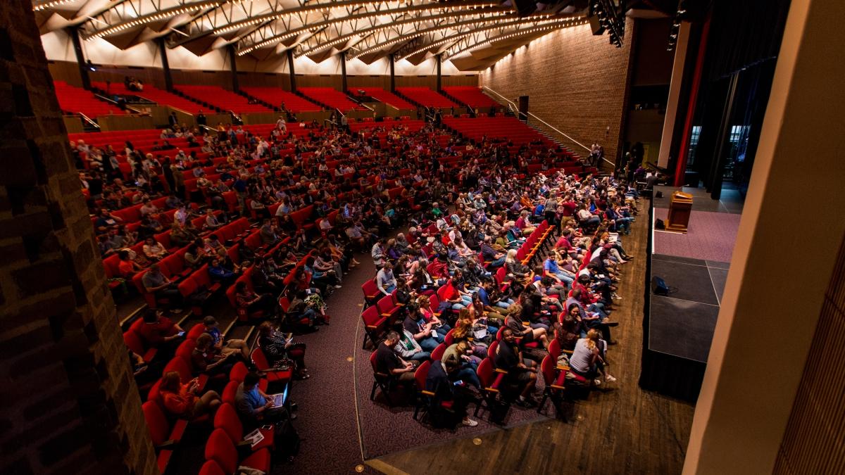 Students fill the seats at Laurie Auditorium.