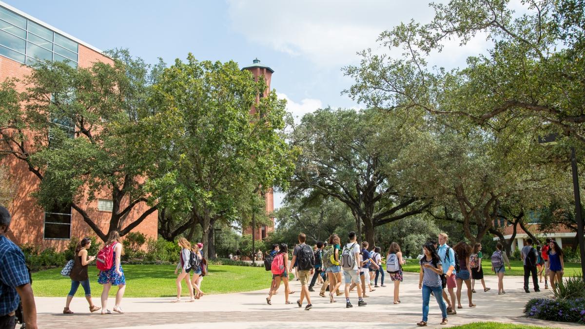 students walking to class on upper Trinity campus 